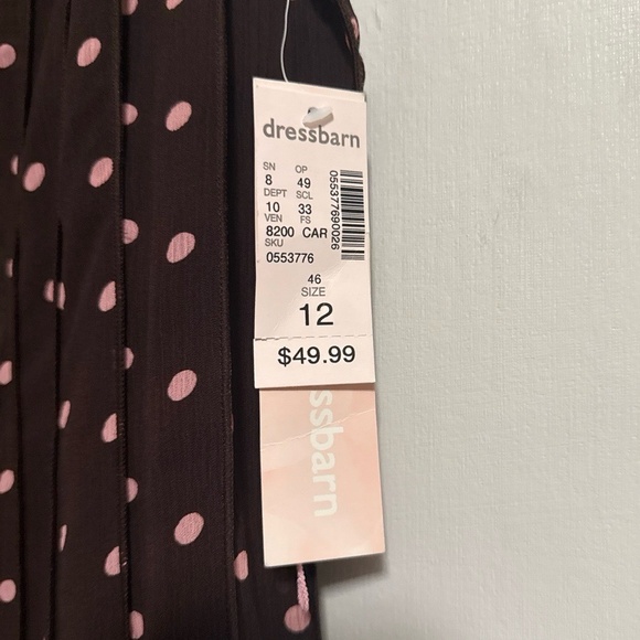 Dressbarn Dress Womens 12 Brown/pink Sleeveless Polka Dot Ruffle Hem ALine - Picture 3 of 8
